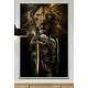 Quadro Decorativo Soldado com Armadura e Espada com Le�o no Fundo