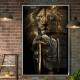 Quadro Decorativo Soldado com Armadura e Espada com Le�o no Fundo