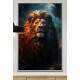 Quadro Decorativo Le�o a Majestade da Selva com Reflexo de Fogo