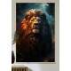 Quadro Decorativo Le�o a Majestade da Selva com Reflexo de Fogo