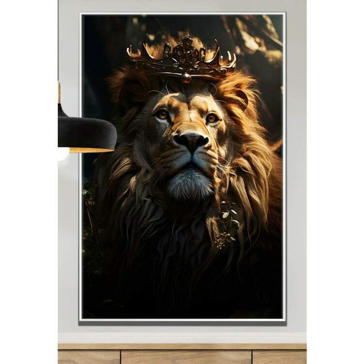 Quadro Decorativo Leo com Coroa Sendo Iluminado Por Luz