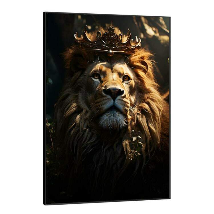 Quadro Decorativo Leo com Coroa Sendo Iluminado Por Luz