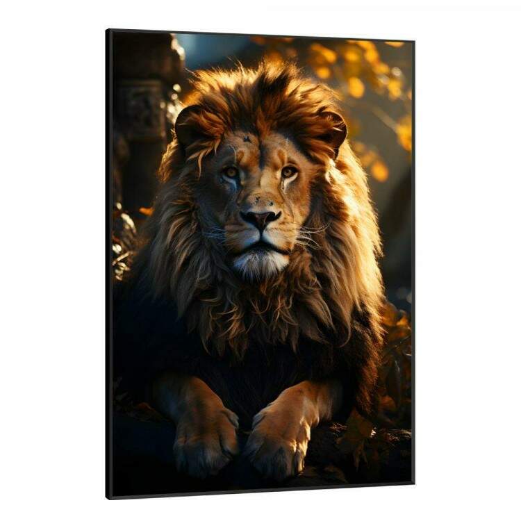 Quadro Decorativo Leo com Olhar Intenso Repousando na Savana