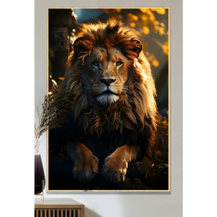 Quadro Decorativo Leo com Olhar Intenso Repousando na Savana