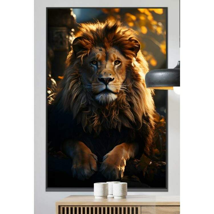 Quadro Decorativo Leo com Olhar Intenso Repousando na Savana