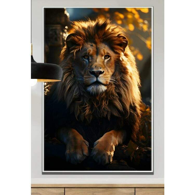 Quadro Decorativo Leo com Olhar Intenso Repousando na Savana