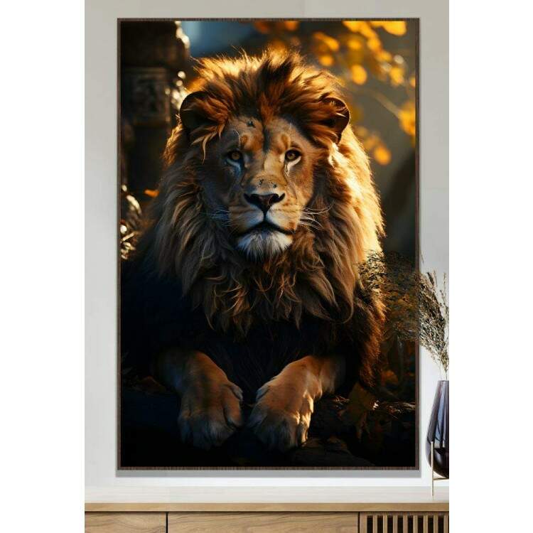 Quadro Decorativo Leo com Olhar Intenso Repousando na Savana