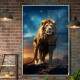 Quadro Decorativo Le�o Poderoso e Majestoso com Fundo de C�u Estrelado
