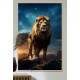 Quadro Decorativo Le�o Poderoso e Majestoso com Fundo de C�u Estrelado