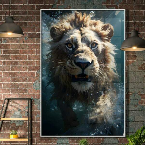 Quadro Decorativo Leo Poderoso Pronto Para Atacar com seu Instinto Selvagem