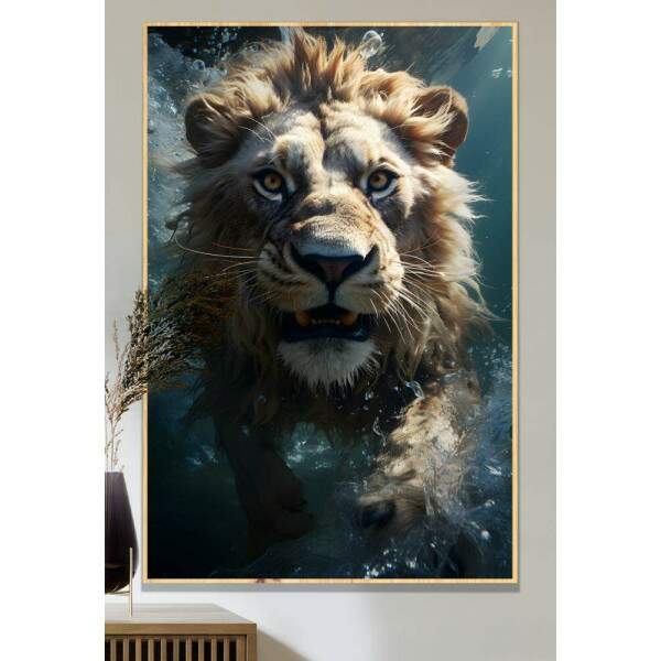 Quadro Decorativo Leo Poderoso Pronto Para Atacar com seu Instinto Selvagem