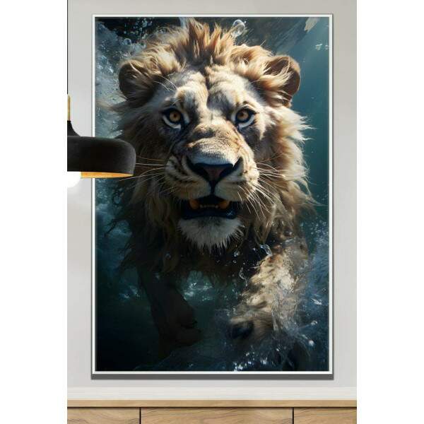 Quadro Decorativo Leo Poderoso Pronto Para Atacar com seu Instinto Selvagem