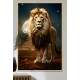 Quadro Decorativo Le�o Poderoso Guardi�o da Natureza com Luar Esbelto no Fundo