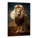 Quadro Decorativo Le�o Poderoso Guardi�o da Natureza com Luar Esbelto no Fundo