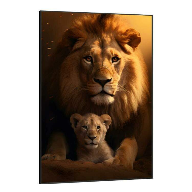 Quadro Decorativo Leo com Seu Filhote Transmitindo Proteo