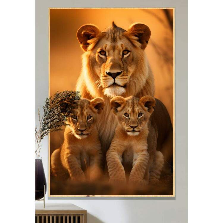 Quadro Decorativo Famlia de Leo Transmitindo Segurana e Proteo