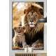 Quadro Decorativo Le�o em Repouso com Seu Filhote Felino Observando Selva