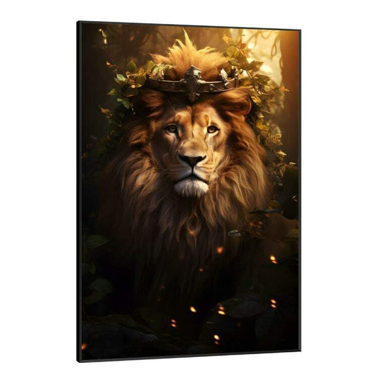 Quadro Decorativo Leo de Jud Majestoso Com Coroa e Folhagens