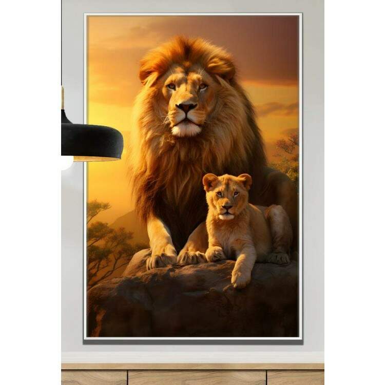 Quadro Decorativo Leo com Seu Filhote e Seu Instinto Paterno de Animal