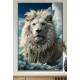 Quadro Decorativo Le�o Branco Sereno com Fundo Repleto de Nuvens no C�u