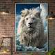 Quadro Decorativo Le�o Branco Sereno com Fundo Repleto de Nuvens no C�u
