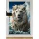 Quadro Decorativo Le�o Branco Sereno com Fundo Repleto de Nuvens no C�u