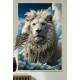 Quadro Decorativo Le�o Branco Sereno com Fundo Repleto de Nuvens no C�u