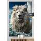 Quadro Decorativo Le�o Branco Sereno com Fundo Repleto de Nuvens no C�u
