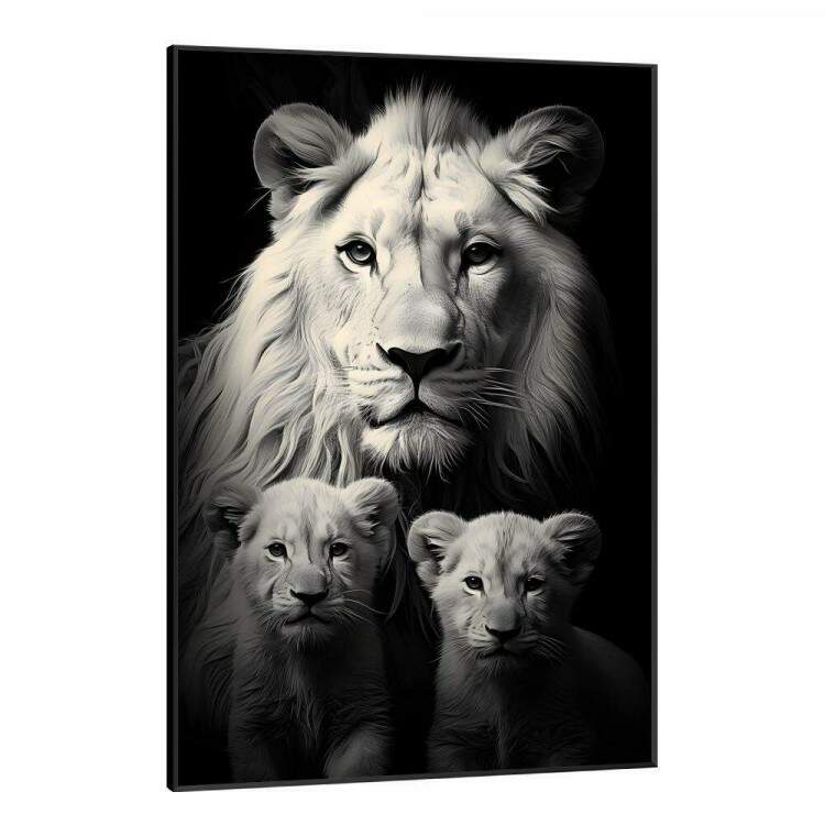 Quadro Decorativo Famlia de Lees Esbeltos Estilo Preto e Branco