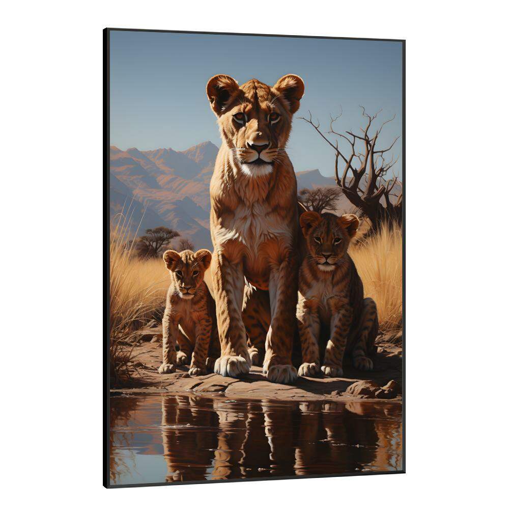 Quadro Decorativo Famlia de Leoas em Savana Sendo Iluminada Por Sol