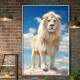 Quadro Decorativo Le�o Branco Poderoso com Belo C�u no Fundo