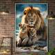 Quadro Decorativo Fam�lia de Le�es Repousando em Rocha com Belo P�r-do-Sol de Fundo