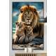 Quadro Decorativo Fam�lia de Le�es Repousando em Rocha com Belo P�r-do-Sol de Fundo