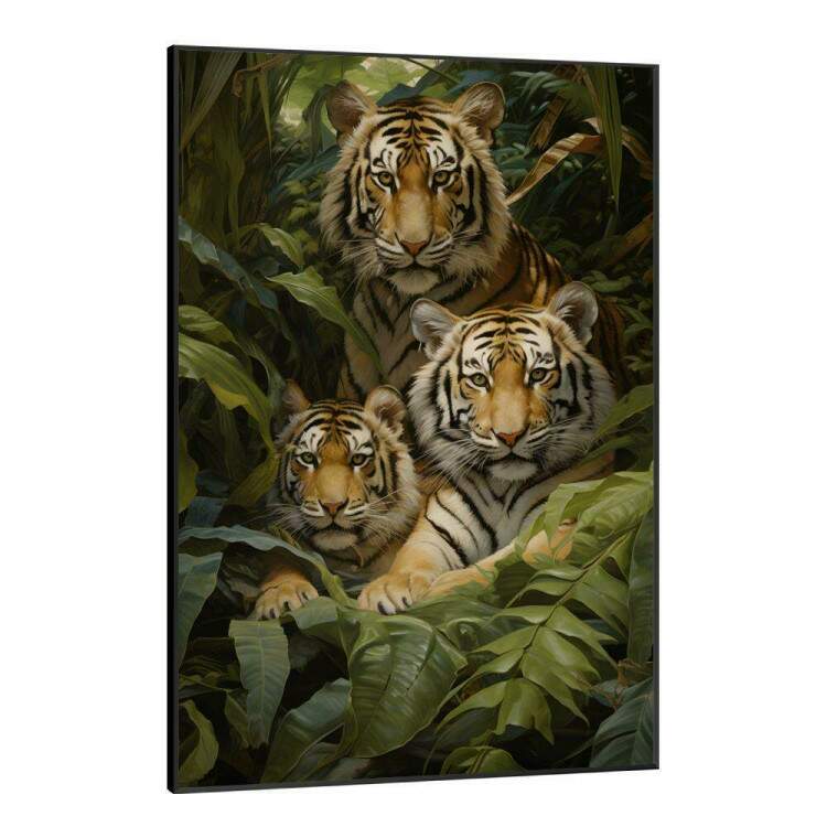 Quadro Decorativo Famlia de Tigres no Meio da Selva