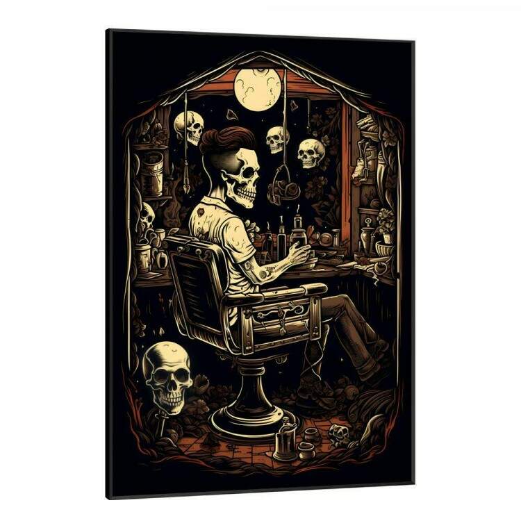 Quadro Decorativo Barbearia Caveiras Estilo Old School