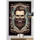 Quadro Decorativo Barbearia Caveira com Barba e Cabelo em Fundo Azul e Preto