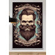 Quadro Decorativo Barbearia Caveira com Barba e Cabelo em Fundo Azul e Preto