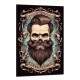 Quadro Decorativo Barbearia Caveira com Barba e Cabelo em Fundo Azul e Preto