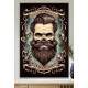 Quadro Decorativo Barbearia Caveira com Barba e Cabelo em Fundo Azul e Preto