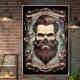 Quadro Decorativo Barbearia Caveira com Barba e Cabelo em Fundo Azul e Preto