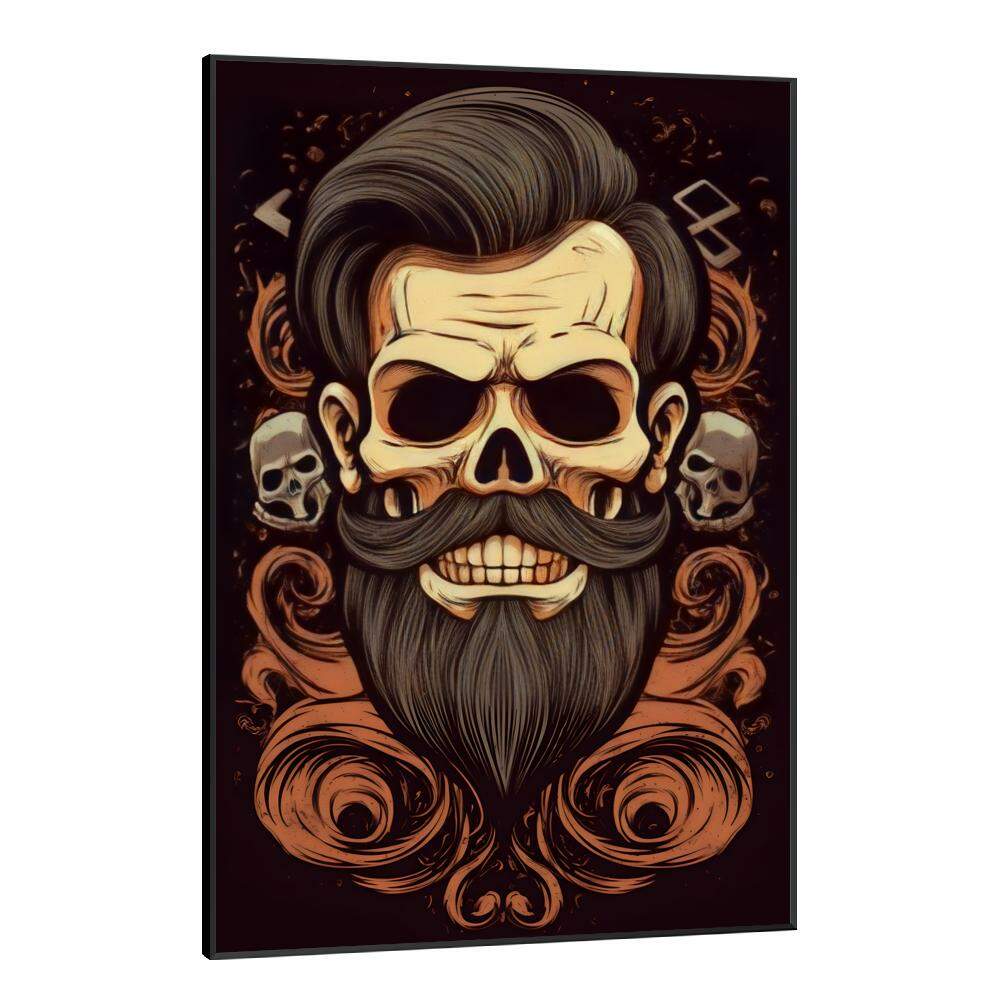 Quadro Decorativo Barbearia Caveira com Belo Cabelo e Expresso Nervosa