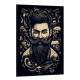 Quadro Decorativo Barbearia Homem Barbudo com Caveiras no Fundo