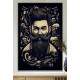 Quadro Decorativo Barbearia Homem Barbudo com Caveiras no Fundo