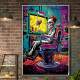 Quadro Decorativo Barbearia Estilo Pop Art Caveira Sentada em Cadeira