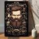 Placa Decorativa Barbearia Homem Barbudo com Um Belo Cabelo com o Fundo de Caveiras