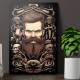 Placa Decorativa Barbearia Homem Barbudo com Um Belo Cabelo com o Fundo de Caveiras