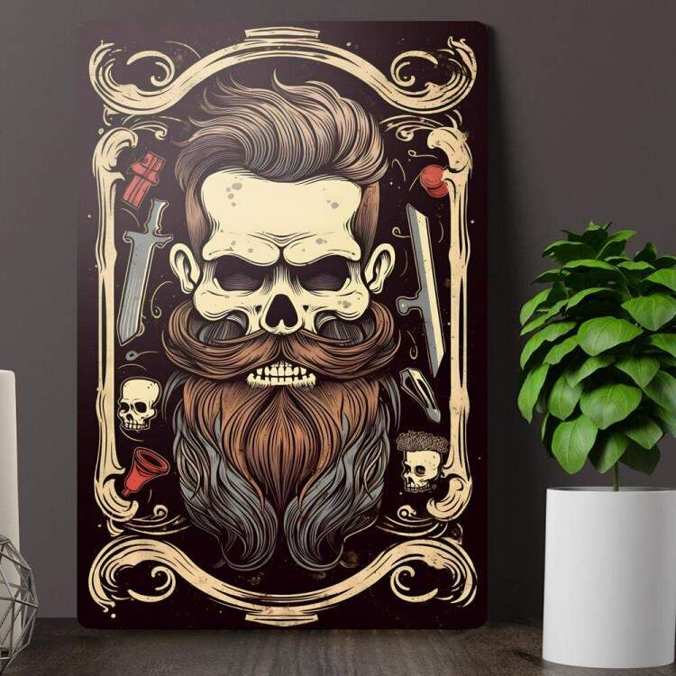 Placa Decorativa Barbearia Caveira com Expresso Nervosa e com Bela Barba