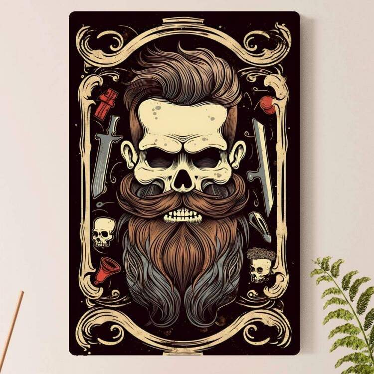 Placa Decorativa Barbearia Caveira com Expresso Nervosa e com Bela Barba