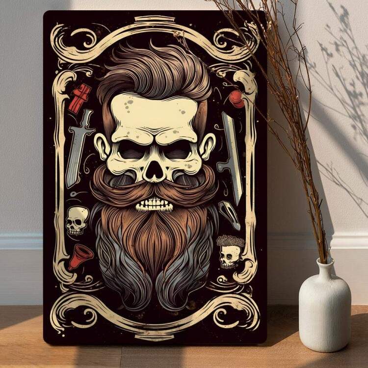 Placa Decorativa Barbearia Caveira com Expresso Nervosa e com Bela Barba