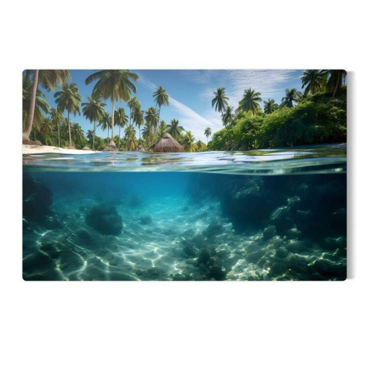 Placa Decorativa Paisagem Cena no Mar em Praia com Coqueiros